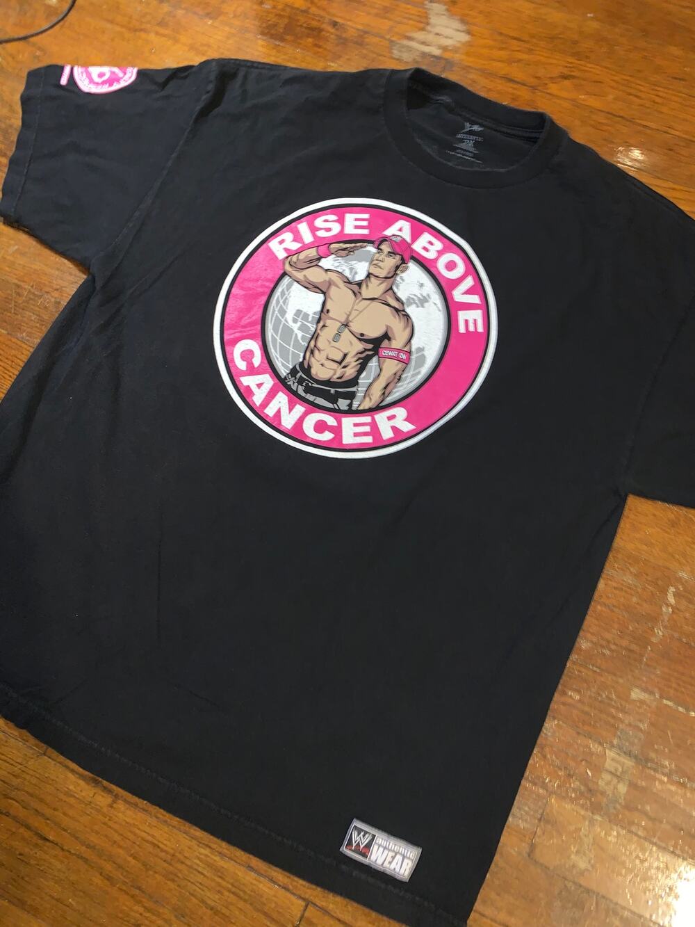 John Cena WWE Never Give Up T Shirt 2XL Breast Cancer Awareness Black Wrestling